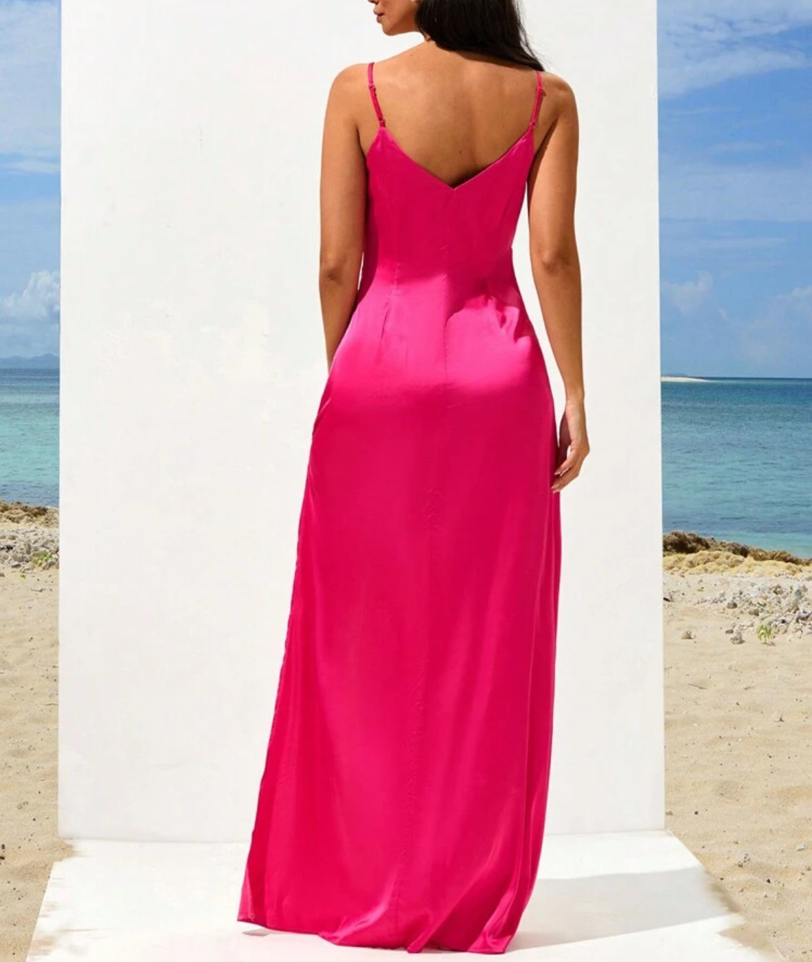 Vestido acetinado rosa