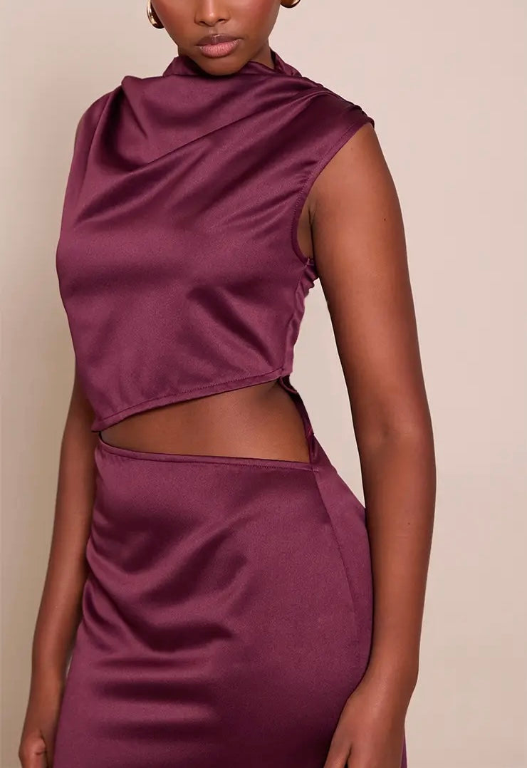 Vestido cor de vinho cetim