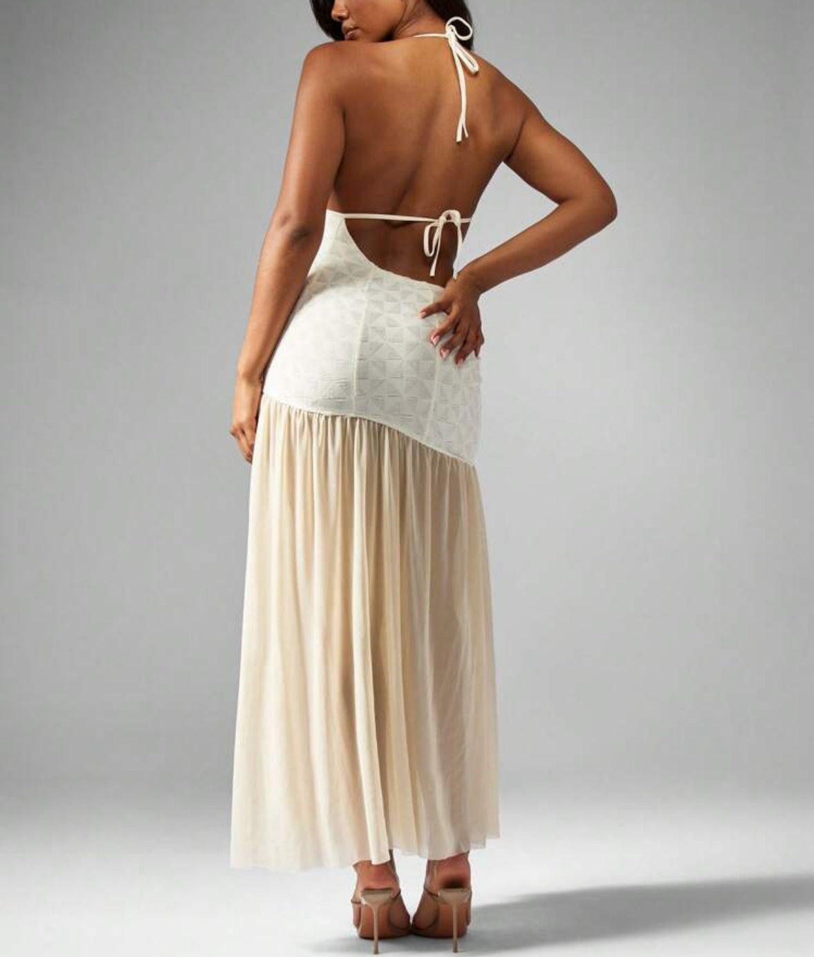 Vestido sexy transparente bege
