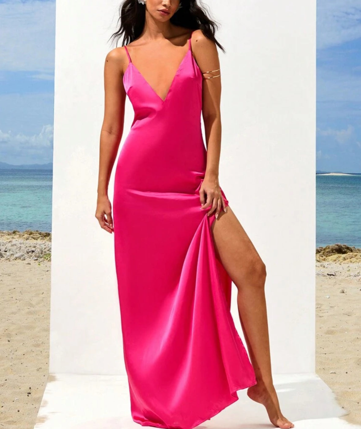 Vestido acetinado rosa