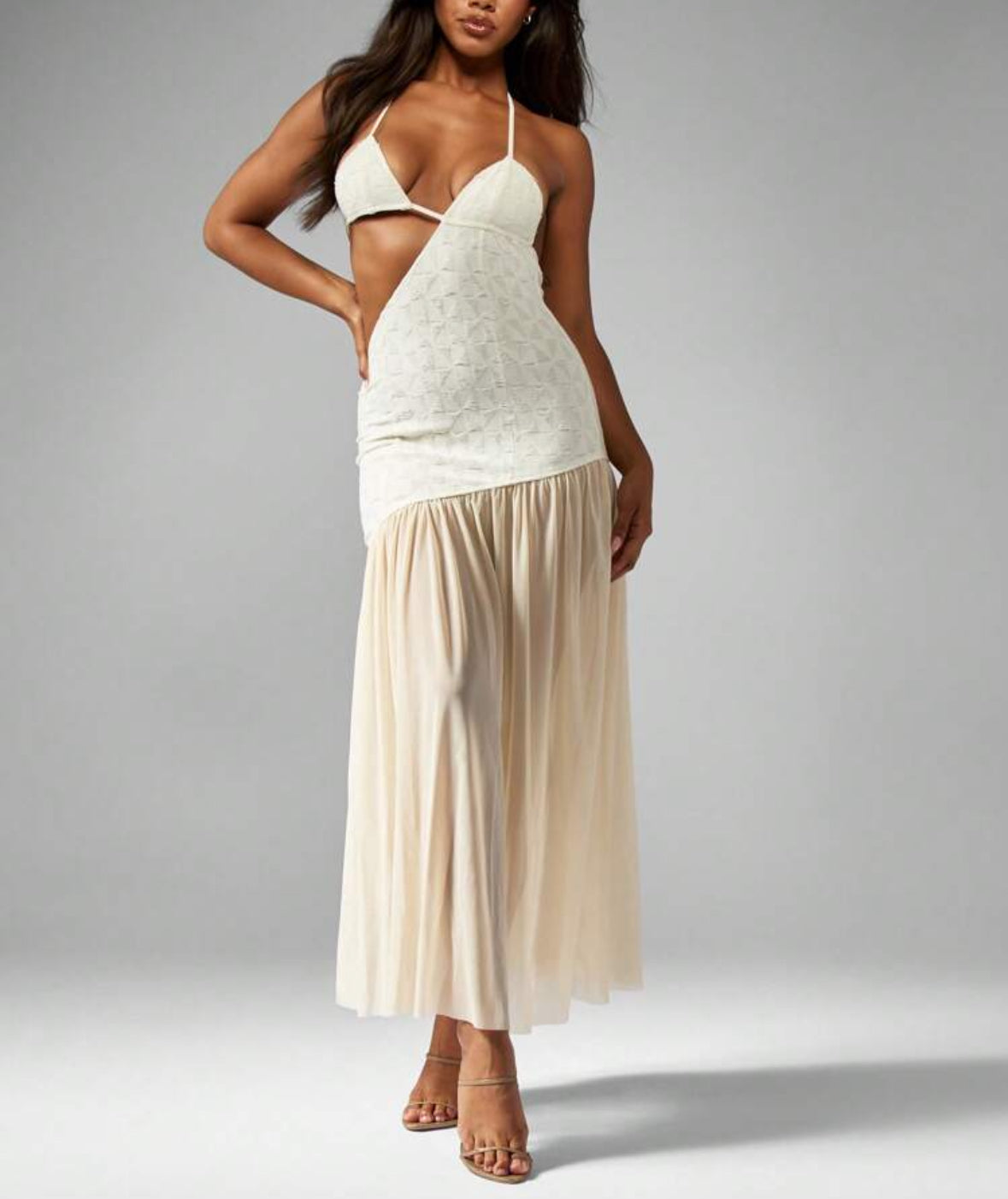 Vestido sexy transparente bege