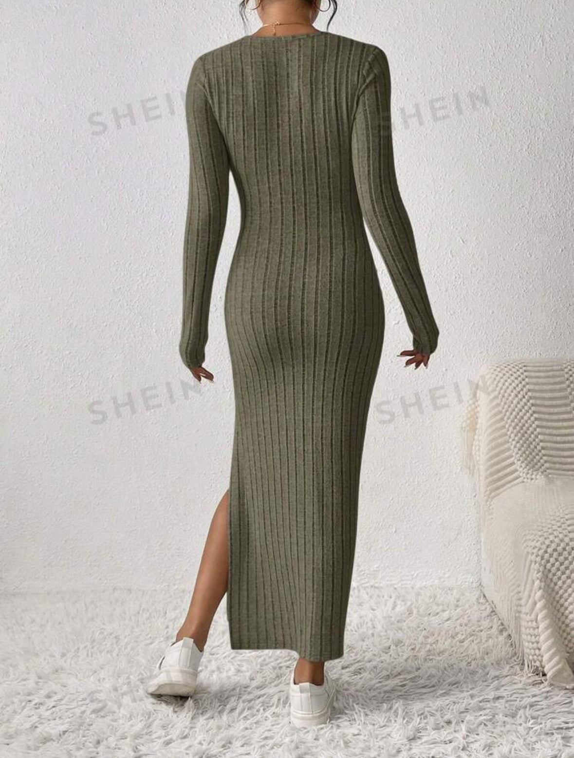 Vestido verde de malha longo