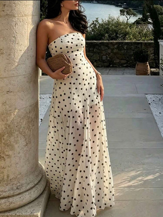 Vestido sem alças bolinhas branco