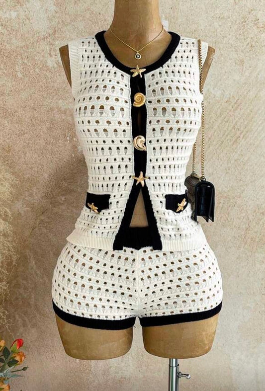 Conjunto branco e preto crochê