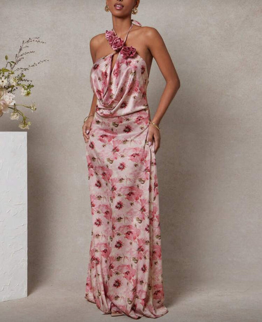 Vestido acetinado floral