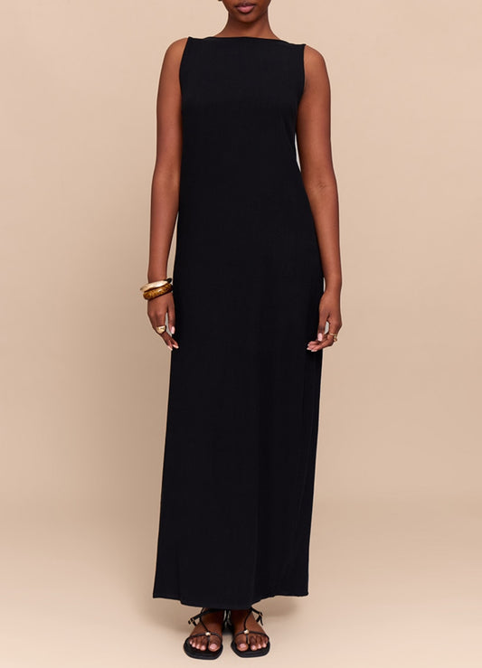 Vestido preto textura linho