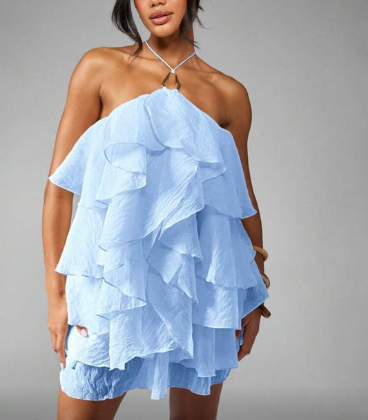 Vestido em camadas azul