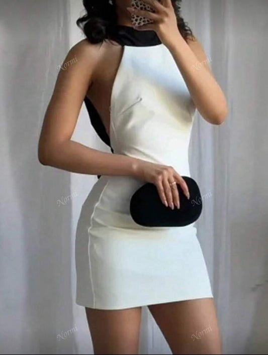 Vestido sexy preto e branco