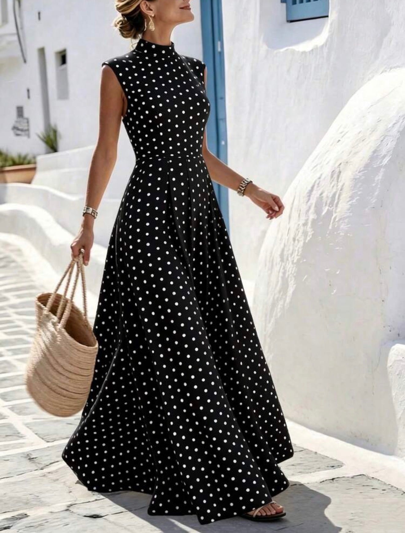 Vestido elegante bolinhas preto