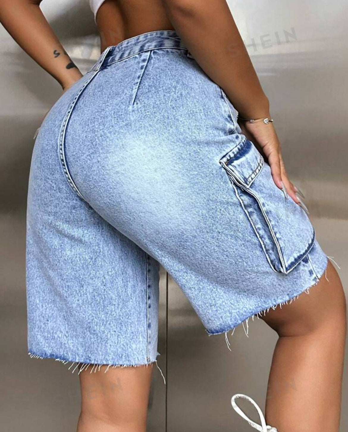 Calção jeans cargo