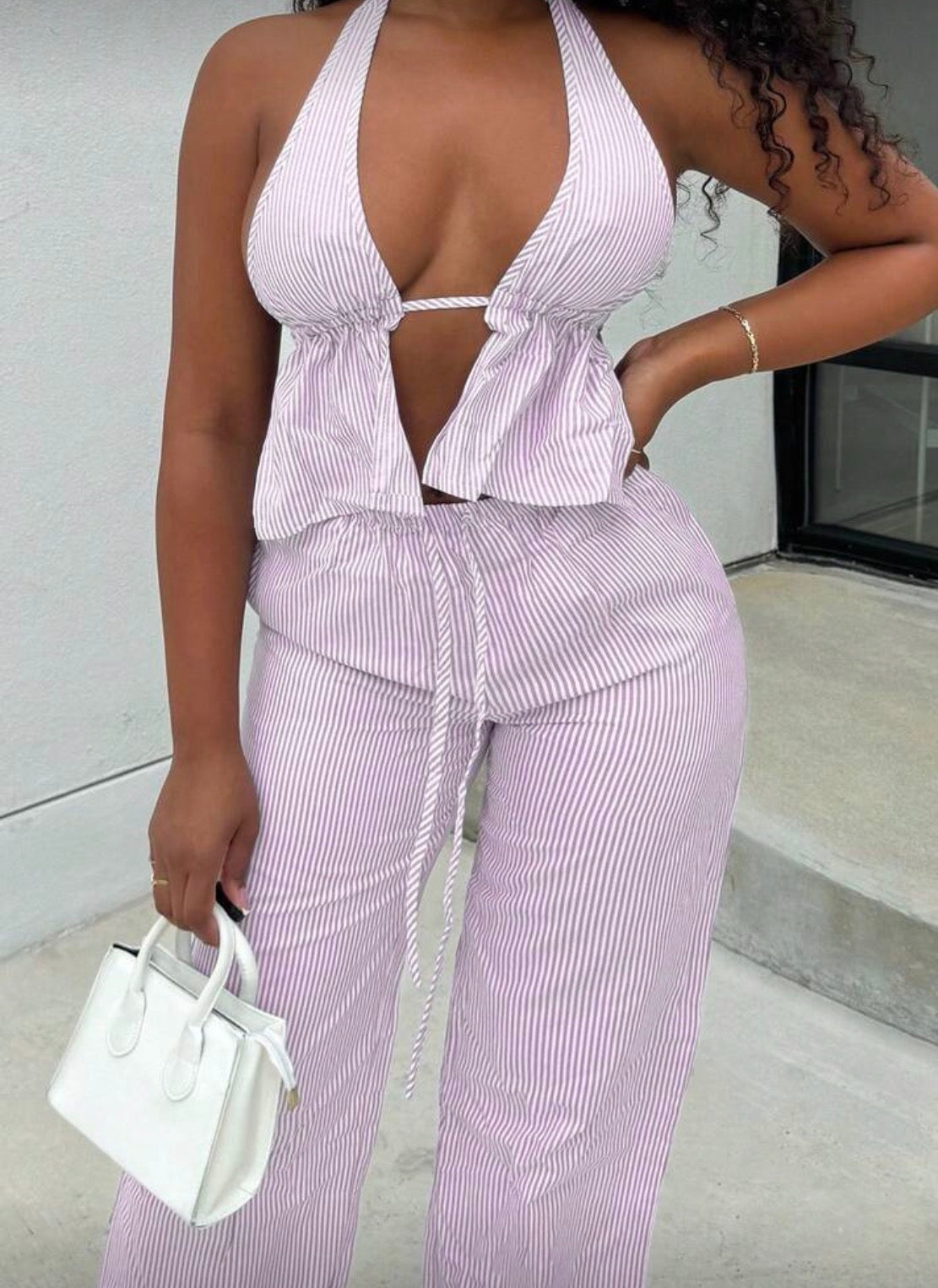 Conjunto listrado rosa