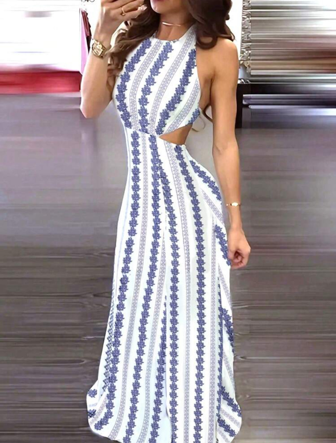 Vestido geométrico longo