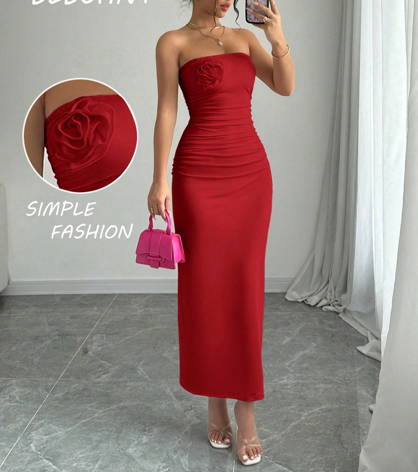 Vestido com flor 3D vermelho