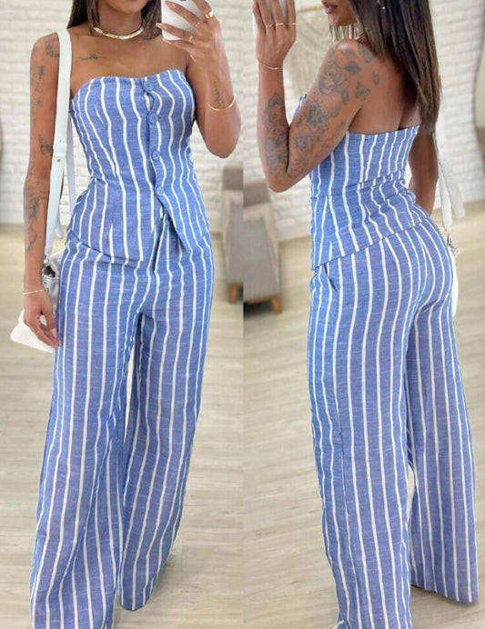 Conjunto azul listrado