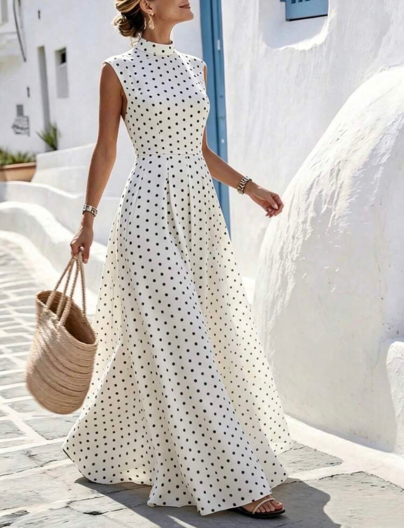 Vestido elegante bolinhas branco