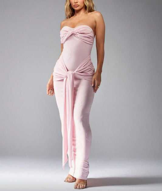 Vestido decote em V rosa