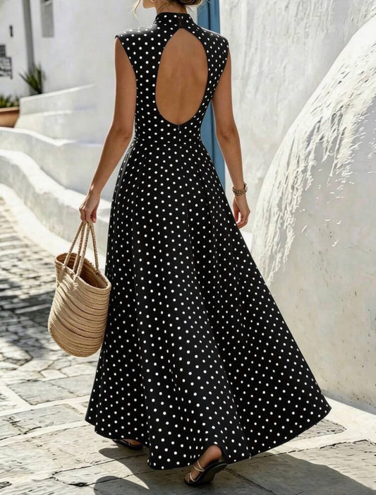 Vestido elegante bolinhas preto