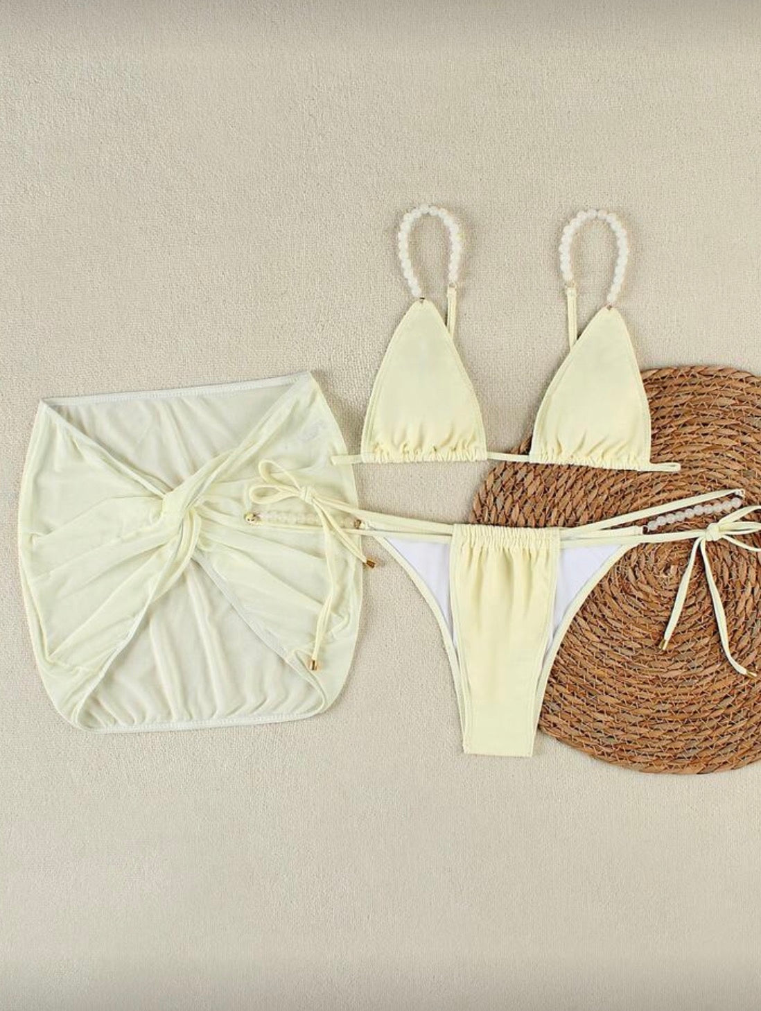 Conjunto 3 pçs fato de banho amarelo