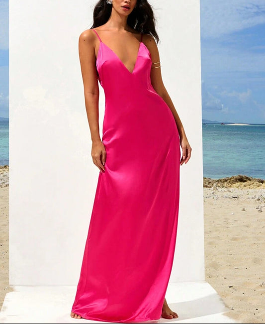 Vestido acetinado rosa