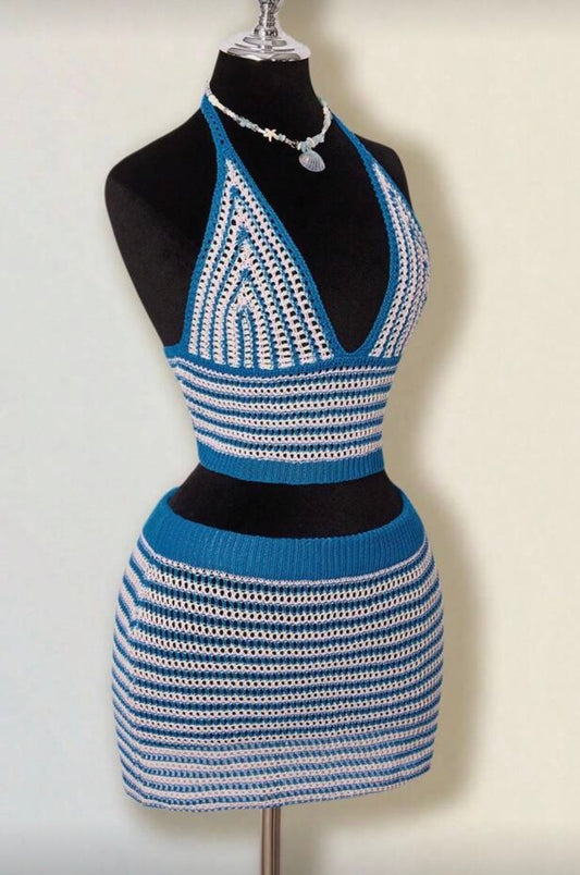 Conjunto crochê listrado