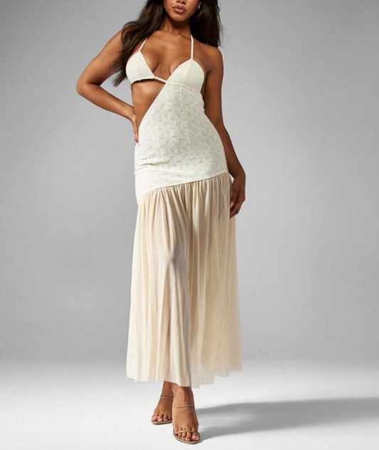 Vestido sexy transparente bege