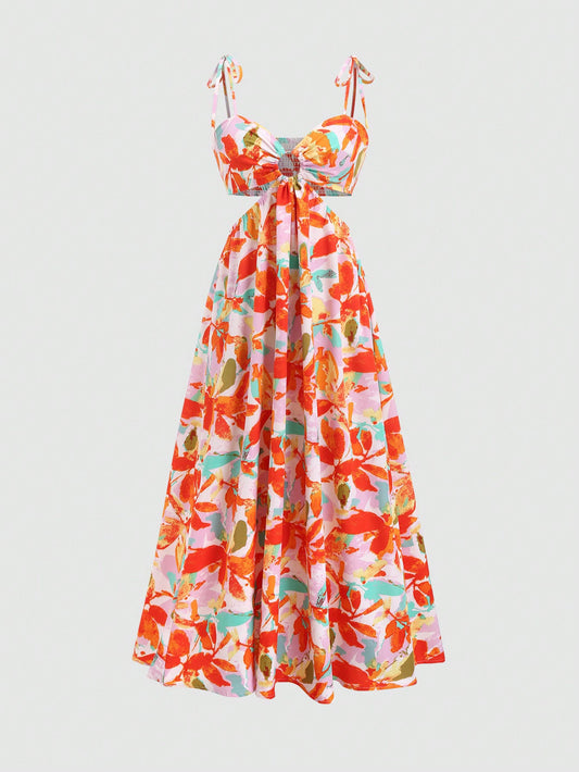 Vestido floral laranja