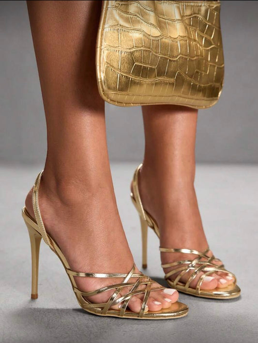 Sandálias douradas salto 10cm