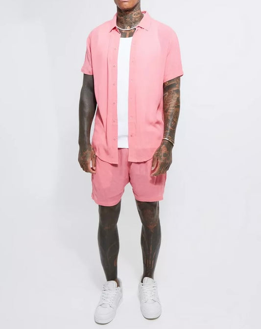 Conjunto rosa camisa e calção