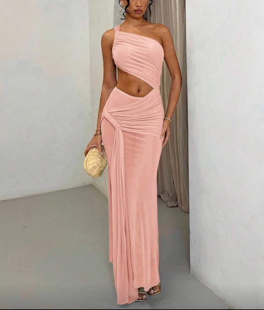 Vestido de malha transparente rosa