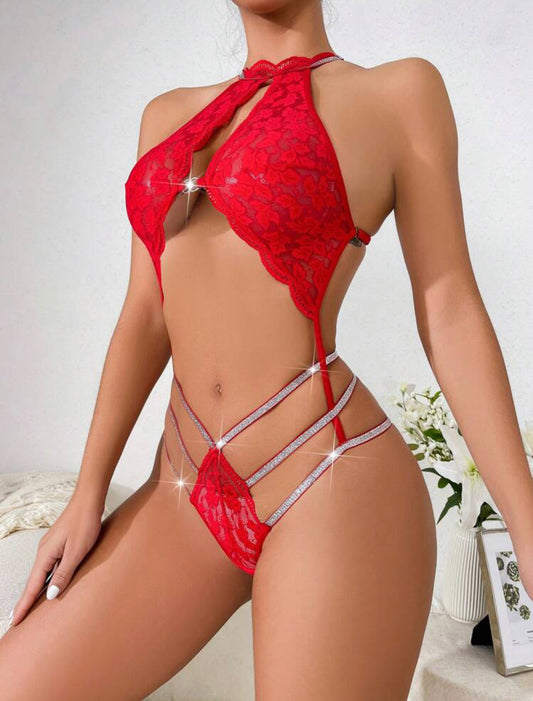 Bodysuit rendado vermelho