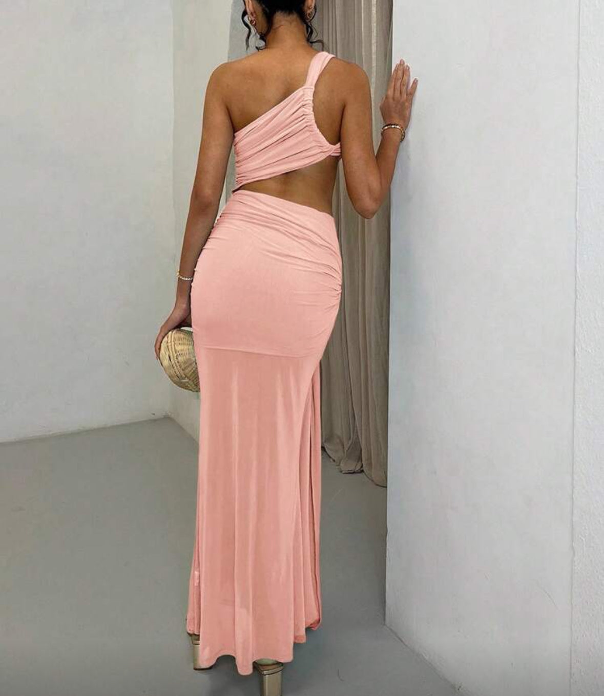 Vestido de malha transparente rosa