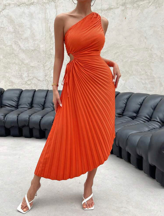 Vestido plissado laranja